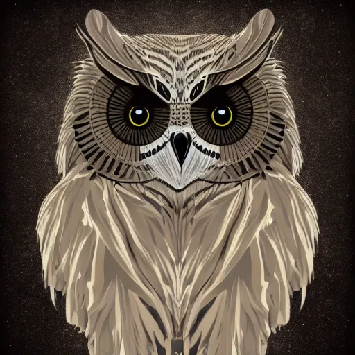 Image similar to a mix between an owl and a bear, high detail digital art