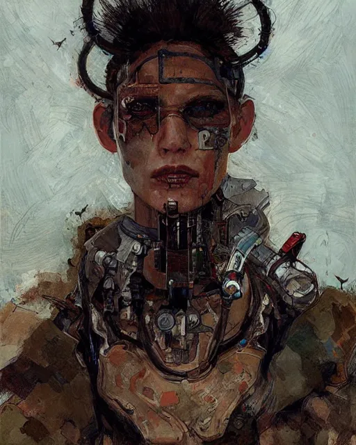 Prompt: portrait of a cyborg shaman by greg rutkowski in the style of egon schiele