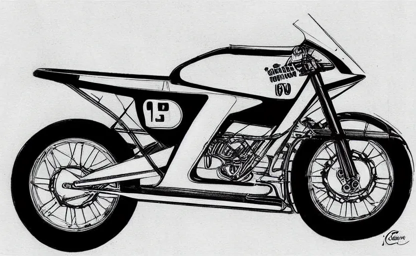 Image similar to 1 9 7 0 s yamaha race motorcycle concept, sketch, art,