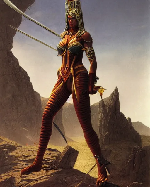 Image similar to a portrait of a shapely female warrior by boris valejo and Thomas Cole and Wayne Barlowe