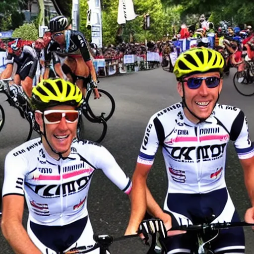 Image similar to “Editorial photo of two Mormon missionaries winning the Tour de France”