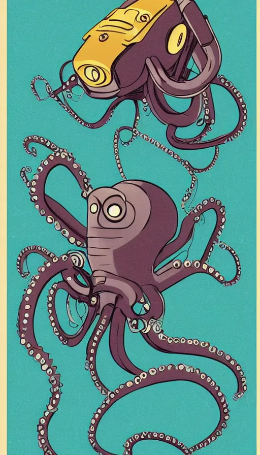 Prompt: 1 9 5 0 s retro future robot android octopus. muted colors.