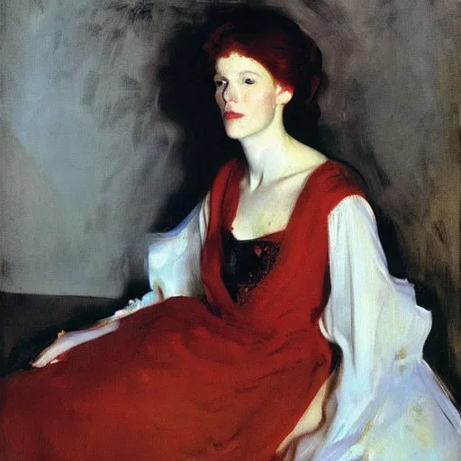Prompt: a portrait of a beautiful woman, red head, by john singer sargent. arttstation
