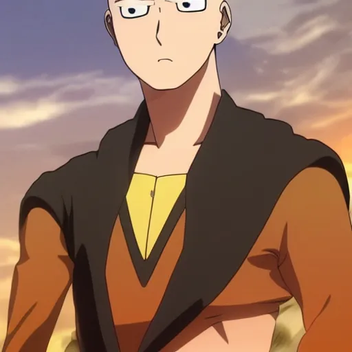 Prompt: saitama looking serious