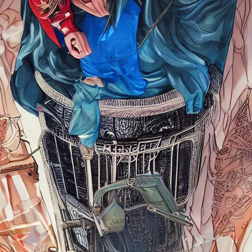 Image similar to Magazine Cover Anime key visual of a Gucci girl; official media; typography; drawn by Hirohiko Araki; Jojo's Bizarre Adventure; Jojolion, portrait, made by Stanley Artgerm Lau, WLOP, Rossdraws, James Jean, Andrei Riabovitchev, Marc Simonetti, Yoshitaka Amano, ArtStation