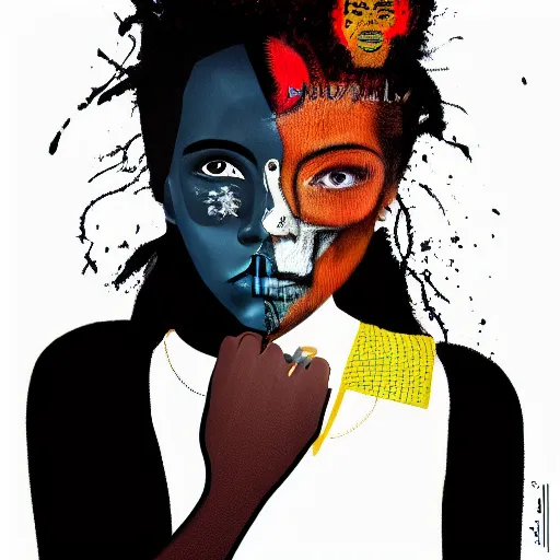 Prompt: ultra detailed, fashion, broken heart, beautiful woman, she cry, surreal, in style of jean - michel basquiat, trending on artstation