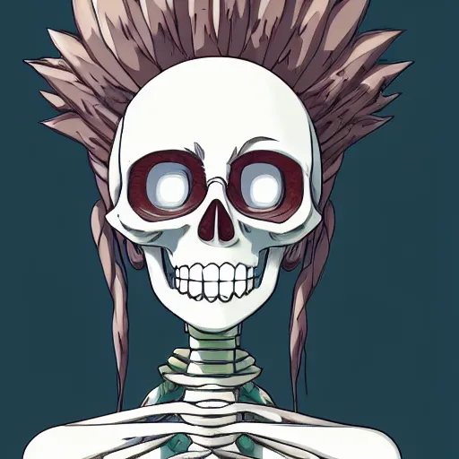 Prompt: manga fine details portrait of joyful skull girl, floeers in hair, marge simpson, skeleton. anime masterpiece by Studio Ghibli. 8k render, sharp high quality anime illustration in style of Ghibli, artstation