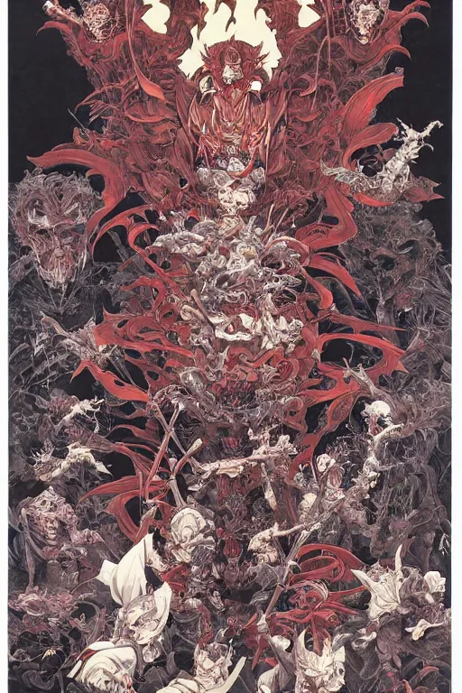 Image similar to 中 元 节, 中 国 鬼 节, king of hell, comic book page, symmetrical, by yoichi hatakenaka, masamune shirow, josan gonzales and dan mumford, ayami kojima, takato yamamoto, barclay shaw, karol bak, yukito kishiro