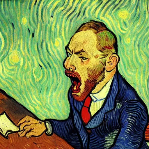 Image similar to portrait of benjamin netanyahu screaming, by vincent van gogh, high quality, highly detailed, photorealistic lighting