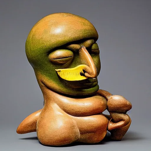 Image similar to Salvador Dali surrealist sculpture of a Moche Lima Bean Warrior fighting and egghead Warrior