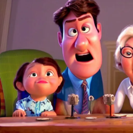 Prompt: a frame from the pixar film up, starring bill clinton