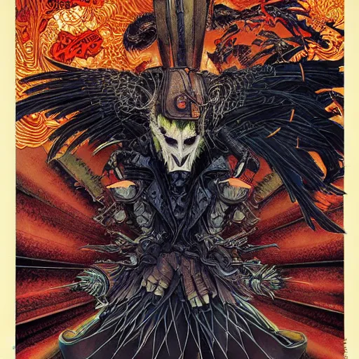 Image similar to portrait of crazy the crow, symmetrical, by yoichi hatakenaka, masamune shirow, josan gonzales and dan mumford, ayami kojima, takato yamamoto, barclay shaw, karol bak, yukito kishiro