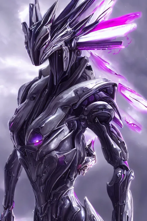 Image similar to cinematic bust shot, hyperdetailed elegant beautiful stunning giant robot mecha hot female goddess dragon, sharp spines, sharp metal ears, smooth purple eyes, smooth fuschia skin, smooth silver armor, nebula size, space, epic proportions, epic scale, warframe fanart, macro giantess, furry art, dragon art, goddess art, giantess art, furaffinity, octane