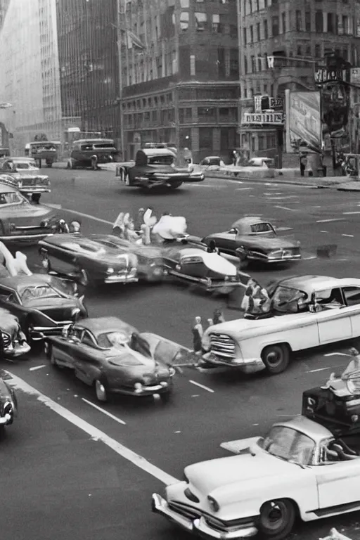 Image similar to a car chase in new york in the 5 0 s