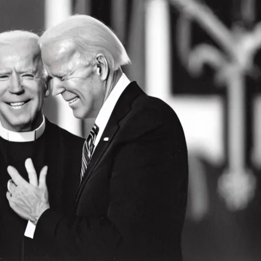 Image similar to joe biden as a priest in the church of satan,