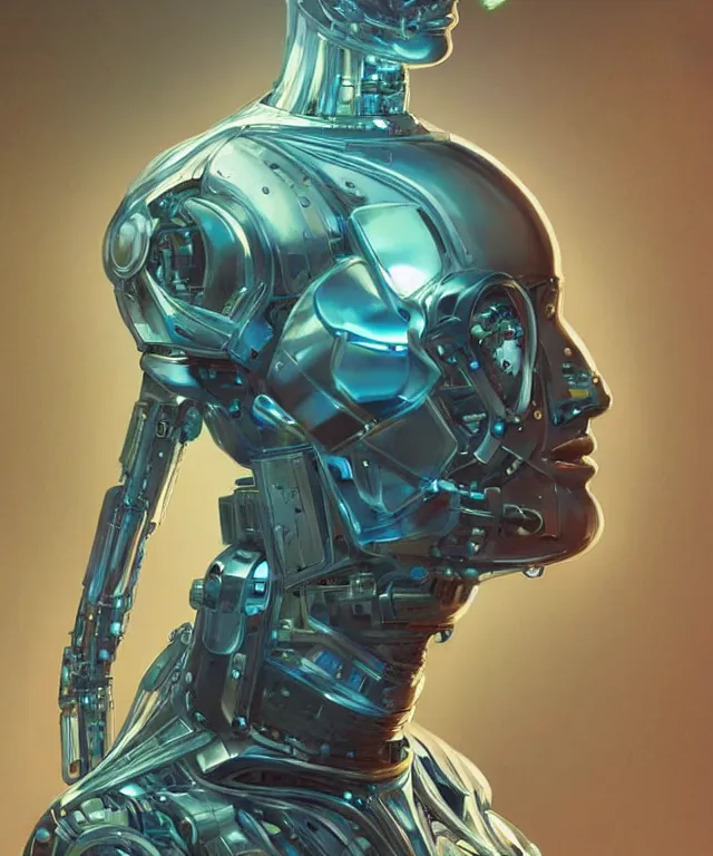 Image similar to a man turning into an Android portrait wearing a part cybernetic body, surrealism , scifi, intricate, elegant, sharp eyebrows, highly detailed cybernetic body, neon glowing eyes, digital painting, artstation, concept art, smooth, sharp focus, illustration, art by Artgerm and moebius and Peter Mohrbacher