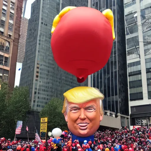 Image similar to an inflatable donald trump balloon at the macy's day thanksgiving parade, hyperreal - w 1 0 2 4