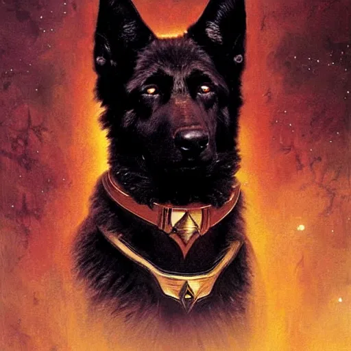 Prompt: a portrait of a black humanoid german shepard dogman canine star trek the next generation. highly detailed painting by gaston bussiere, craig mullins, j. c. leyendecker, furry