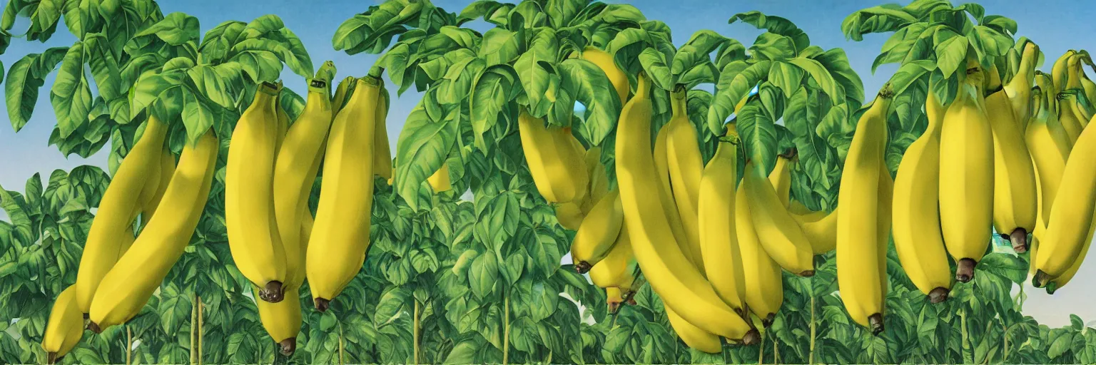 Prompt: banana plantation oil painting magritte