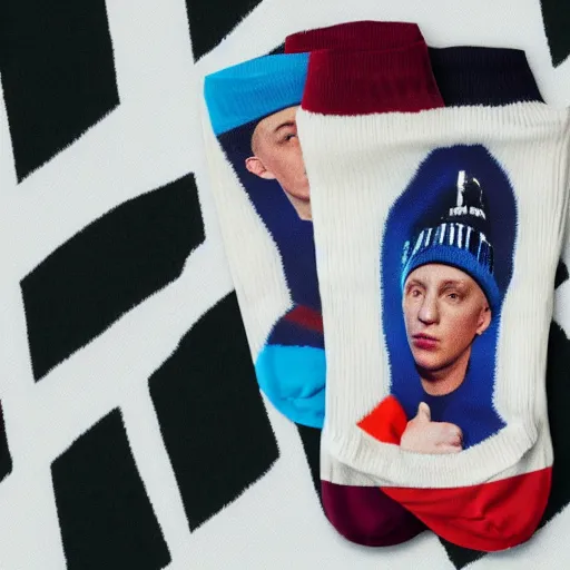 Image similar to Eminem, on a pair of socks