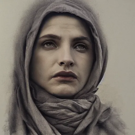 Image similar to chris evans wearing a babushka scarf, charcoal painting by richard mortensen and zdzislaw beksinski, trending on cgsociety, remodernism, matte drawing, zbrush, hyper realism