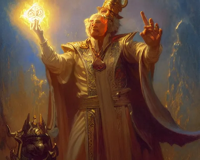 Image similar to attractive wizard man, casting light magic, summoning a handsome deity. highly detailed painting by gaston bussiere, craig mullins, j. c. leyendecker 8 k