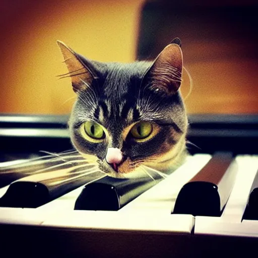 Image similar to “ cat sitting on piano, professional photography ”