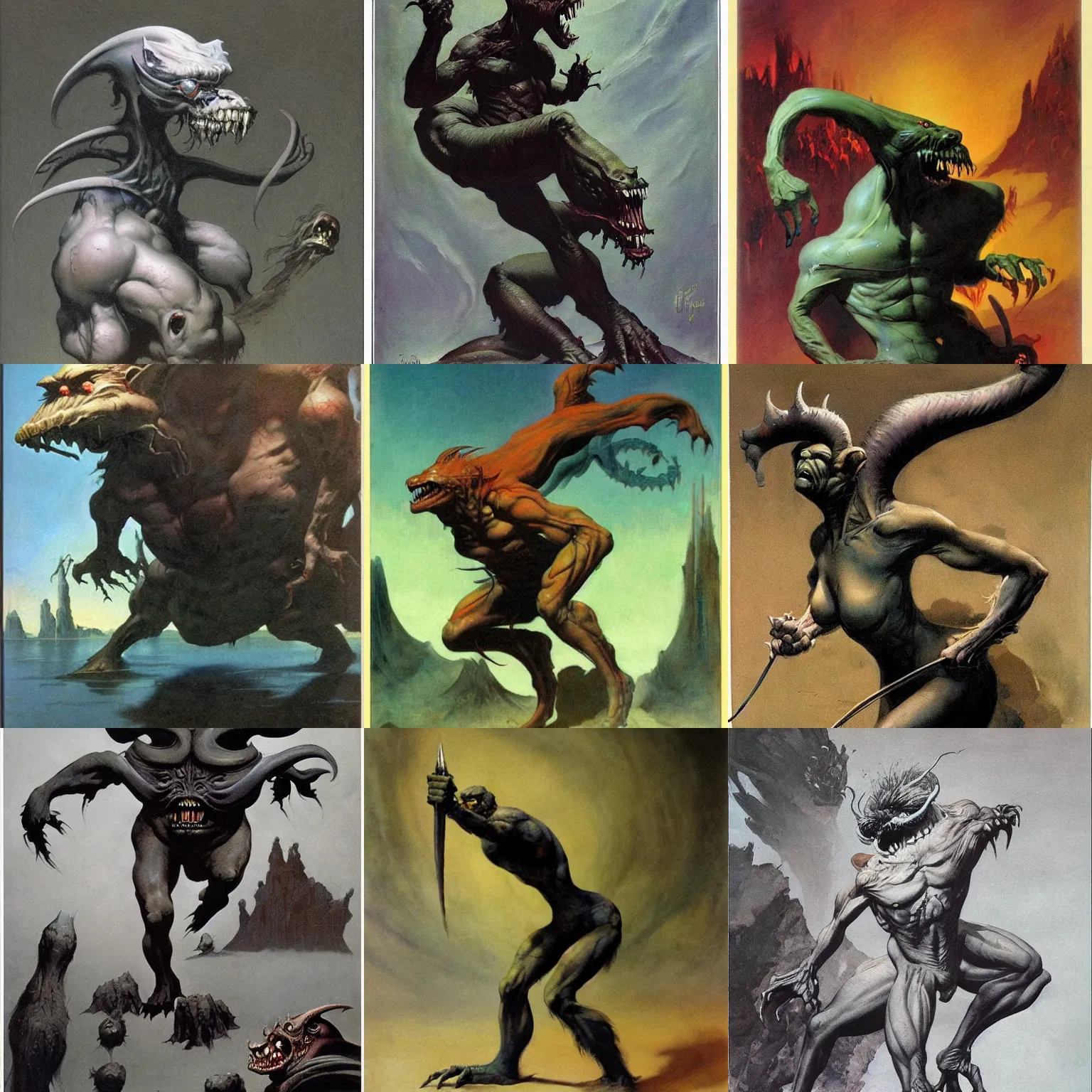 Prompt: Barlowe Creature, Frazetta, Vallejo