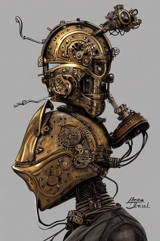 Image similar to steampunk helmet fantasy art mask robot ninja stylized digital illustration sharp focus, elegant intricate digital painting artstation concept art global illumination ray tracing advanced technology chaykin howard and campionpascale and cooke darwyn and davis jack