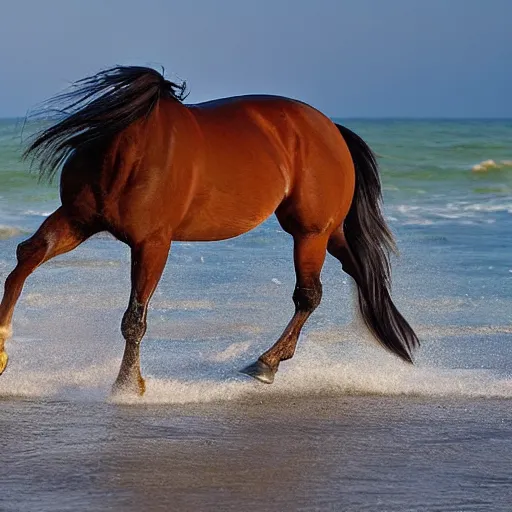 Image similar to a galloping wild horse at the sea shore, by national-geographic