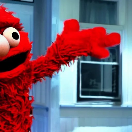 Image similar to elmo finds out he has feelings for freddy krueger, ultra realistic cinematic quality, 8 k, hdr, super detailed, moody atmosphere, film noir but in full colour