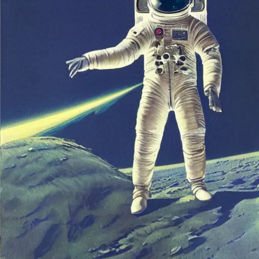 Prompt: A portrait of a wolf in an astronaut suit, by Bruce Pennington and Vincent DiFate, wolf astronaut