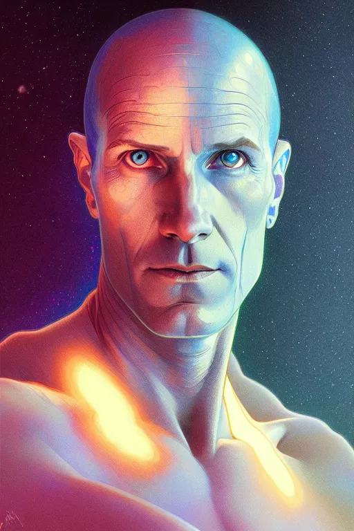 Prompt: a portrait of doctor manhattan, fantasy, sharp focus, intricate, elegant, digital painting, artstation, matte, highly detailed, concept art, illustration, ambient lighting, art by ilya kuvshinov, artgerm, alphonse mucha, and greg rutkowski