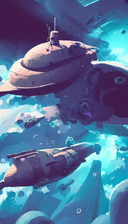 Image similar to submarine in space, sharp focus, james gilleard, cinematic, game art, extremely detailed digital painting