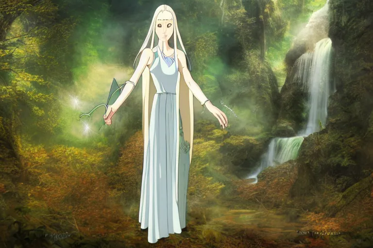 Image similar to tonemapped galadriel by hayao miyazaki, highly detailed,