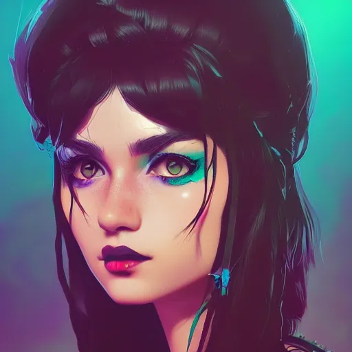 Prompt: a portrait of a beautiful punkrock gypsy, art by ilya kuvshinov and wlop and artgerm and josan gonzalez, digital art, highly detailed, intricate, sharp focus, trending on artstation hq, deviantart, pinterest, unreal engine 5, 4 k uhd image