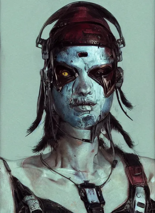 Image similar to female cyberpunk punk mutant rebel posing, character design by enki bilal and nicola samori, close - up of face, very coherent, trending on artstation, 4 k