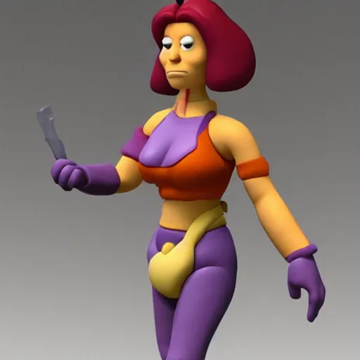 Prompt: clay model of leela from futurama. cyclops, purple - haired woman.