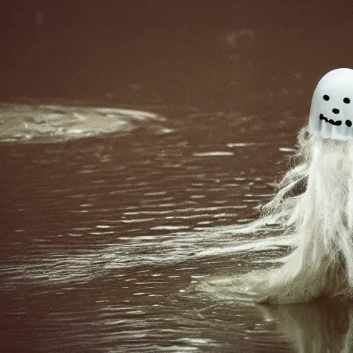 Image similar to photo of a ghost floating over a river, fur, realistic, national geographic