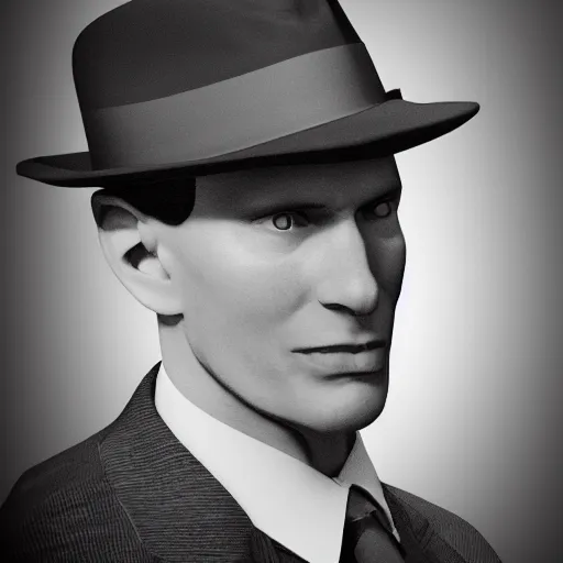 Image similar to A photograph portrait of Jerma985 wearing a suit with and fedora in the 1940s, taken in the early 1940s, grainy, taken on a 940s Kodak Camera, realistic, hyperrealistic, very realistic, highly detailed, very detailed, extremely detailed, detailed, digital art, trending on artstation