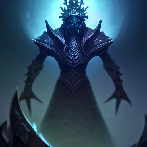 Image similar to The blade of the ruined king, digital illustration, futuristic statues, glow in the dark, ethereal, the void, ominous background, very detailed, stylized, concept art, trending on artstation, high definition, by Riot Games, League of legends