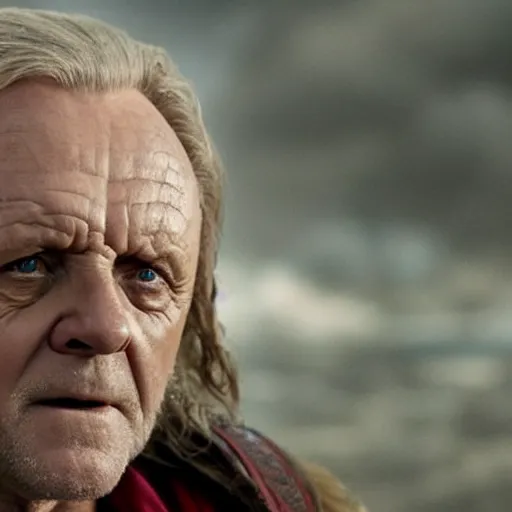 Prompt: Anthony Hopkins as Thor, in the movie Thor: Love and Thunder, cinematic portrait