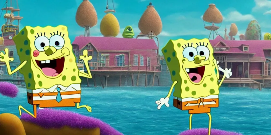 Image similar to a very high resolution image from a new movie of spongebob's home. beautiful scenery, photorealistic, photography, directed by wes anderson