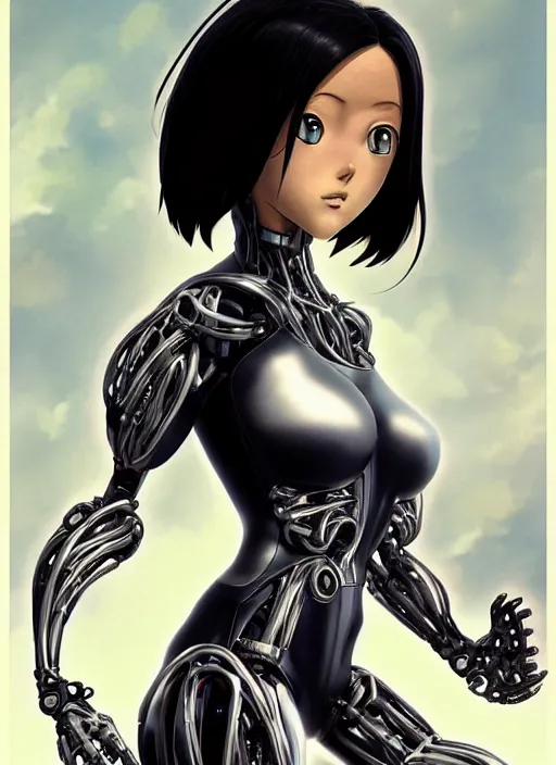 Prompt: Alita by Yukito Kishiro, biomechanical, hyper detailled, trending on artstation