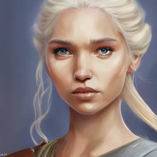 Image similar to Sasha Luss as Daenerys Targaryan, concept art, digital painting trending on artstation, highly detailed