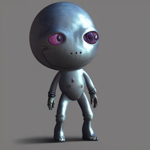 Prompt: a sad Roswell grey alien standing near his crashed burning spacecraft, a hologram by Alan Bean, featured on zbrush central, hurufiyya, zbrush, polycount, airbrush art