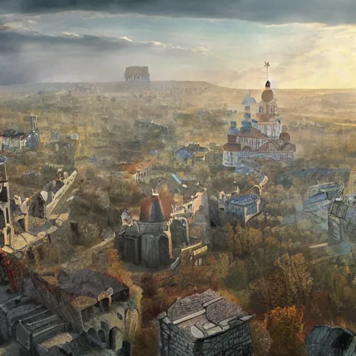 Prompt: photo fantastic ancient Russian city of Kitezh, concept art, photo of Breeze Kaze,