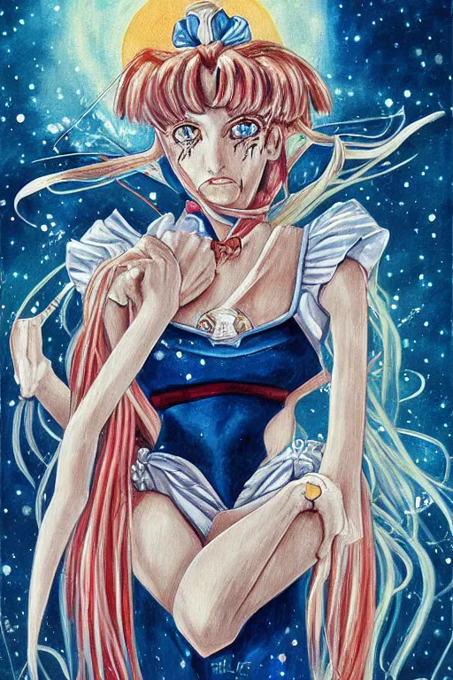 Image similar to detailed painting of Sailor Moon by H. R. Giger