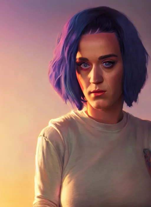 Image similar to Highly detailed full-body portrait of homeless Katy Perry, in GTA V, Stephen Bliss, unreal engine, fantasy art by Greg Rutkowski, Loish, Rhads, Makoto Shinkai and Lois van baarle, ilya kuvshinov, rossdraws, Mat collishaw, global illumination, radiant light, detailed and intricate environment