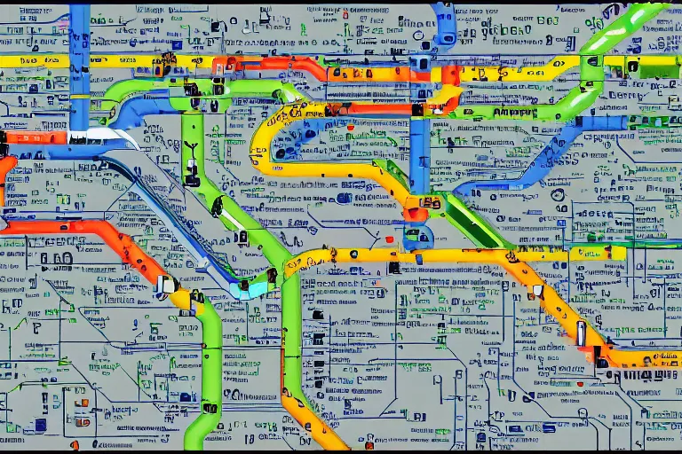 Image similar to dc metro map themed linux desktop environment, linux mint, computer wallpaper, in 1 9 9 5, y 2 k cybercore, industrial photography, still from a ridley scott movie